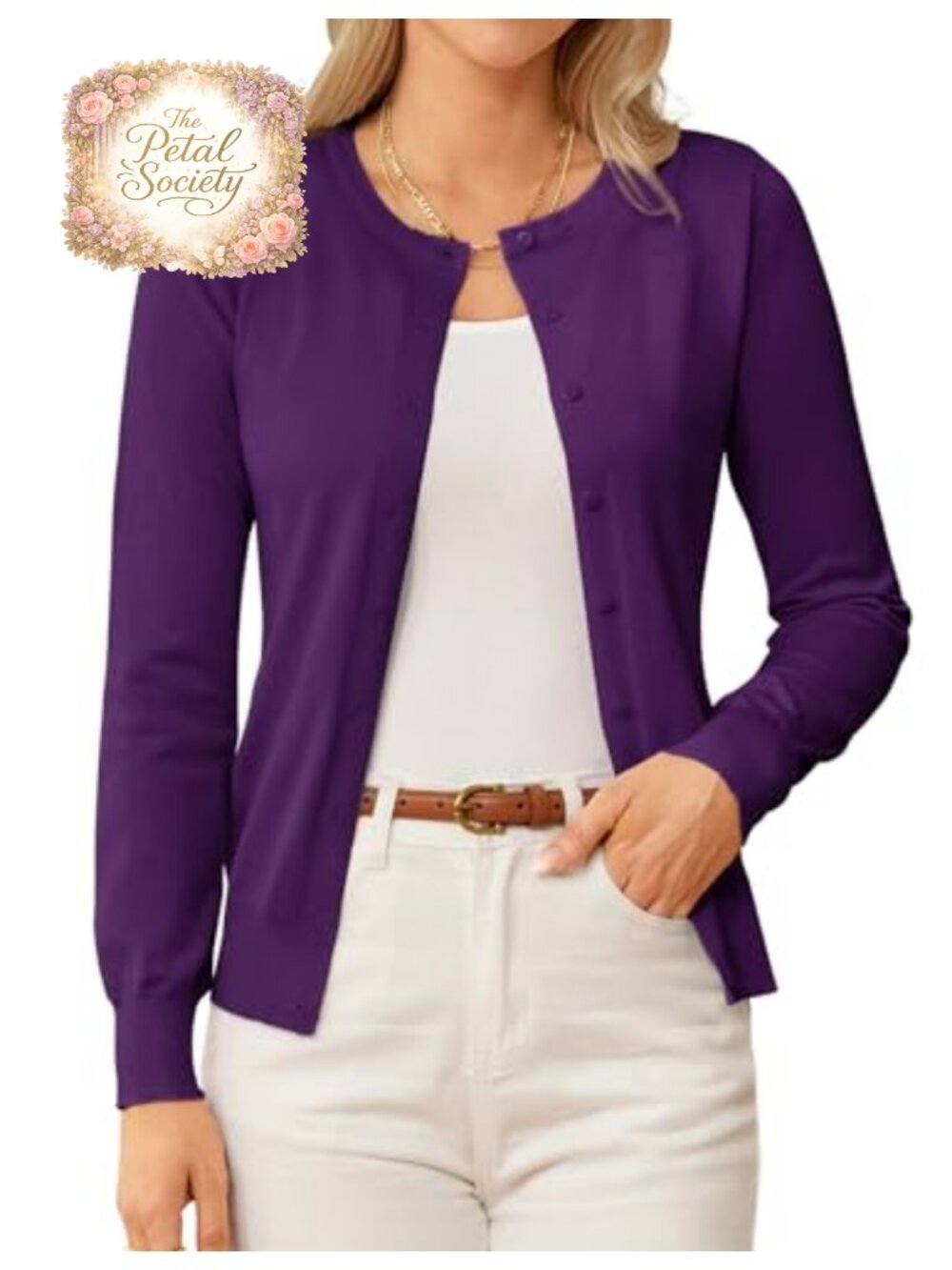 Women's Classic Button Down Knit Cardigan Crew Neck Long Sleeve